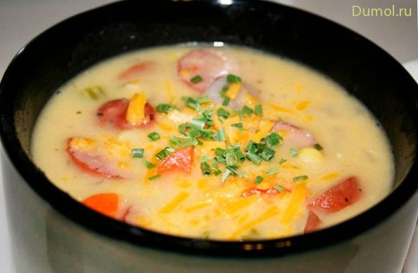 Суп из плавленых сырков с копченой колбасой