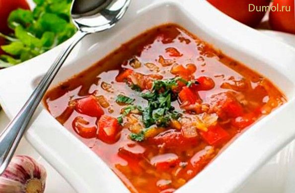Суп томатный польский с рисом и огурцом