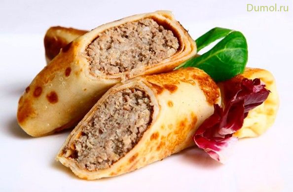 Блинчики домашние с мясной начинкой (блинчики, домашние, мясной) Блинчики домашние с мясной начинкой