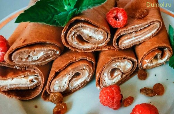 Блины шоколадные с начинкой (блины, шоколадные, начинкой) Блины шоколадные с начинкой