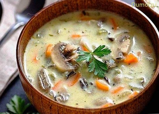 Грибной сливочный суп с рисом