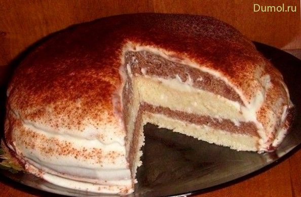 Легкий торт на кефире со сметанным кремом