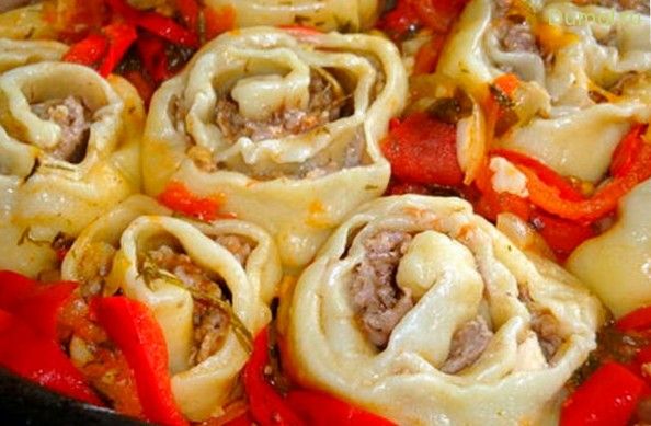 Ленивые пельмени «Розочки» с мясом (ленивые, пельмени, розочки, свинина) Ленивые пельмени «Розочки» с мясом