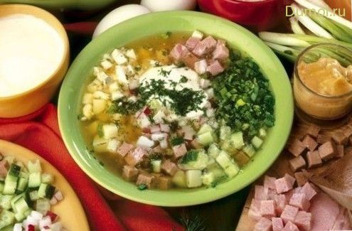 Мясная окрошка со свежим огурцом
