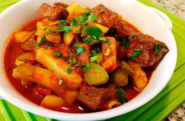 Мясо тушеное с овощами по-татарски (мясо, тушеное, овощами) Мясо тушеное с овощами по-татарски