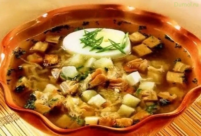 Окрошка с грибами и горчицей