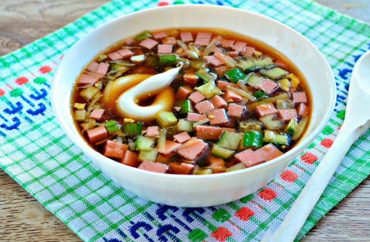 Окрошка с вареной колбасой на квасе