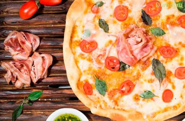 Пицца с беконом и сыром Моцарелла (пицца, беконом, бекон) Пицца с беконом и сыром Моцарелла