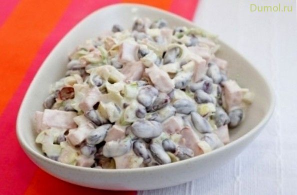 Простой салат из фасоли с ветчиной (несложный, салат) Простой салат из фасоли с ветчиной