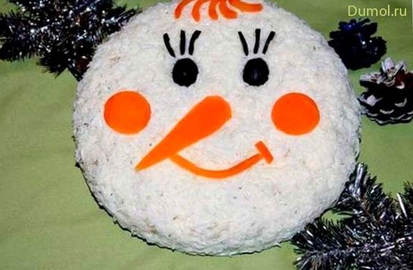 Салат куриный с картофелем и грибами «Снеговик» (салат, куриный) Салат куриный с картофелем и грибами «Снеговик»