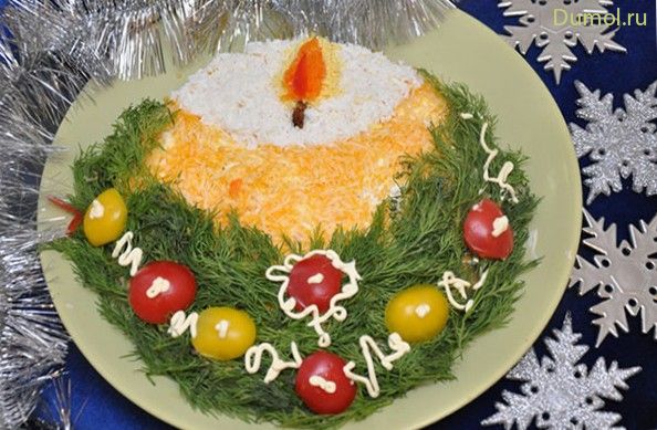 Салат «Новогодние огни» из яиц, семги и овощей (салат, новогодние) Салат «Новогодние огни» из яиц, семги и овощей