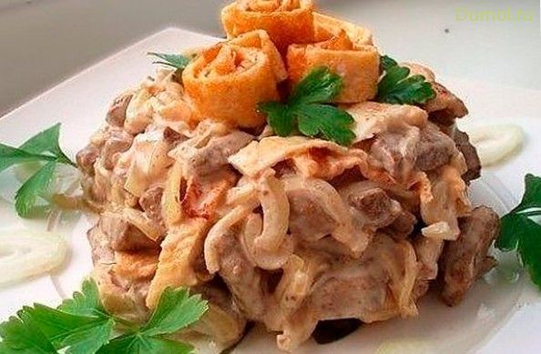 Салат «Печеночная фантазия» с яичными блинчиками (салат, печеночная, фантазия) Салат «Печеночная фантазия» с яичными блинчиками