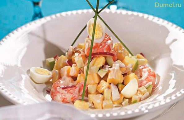 Салат с ананасом и вареными креветками (салат, ананасом, вареными) Салат с ананасом и вареными креветками