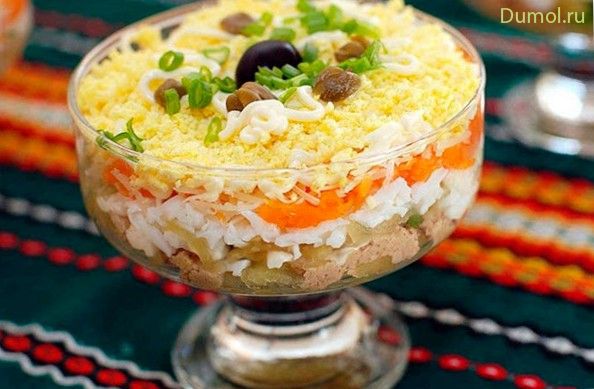 Салат с копченой грудкой и чесночным соусом