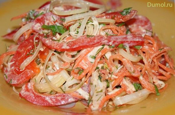 Салат с куриным филе, грибами и морковью по-корейски