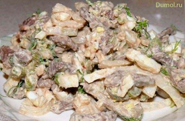 Салат с куриными сердечками и ветчиной (салат, куриными) Салат с куриными сердечками и ветчиной