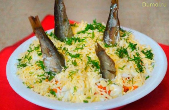 Салат слоеный «Рыбки в пруду» (салат, слоеный, рыбки) Салат слоеный «Рыбки в пруду»