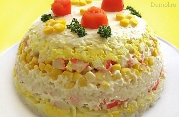 Салат-торт из риса с кукурузой (салат-торт, риса, кукурузой, жир) Салат-торт из риса с кукурузой