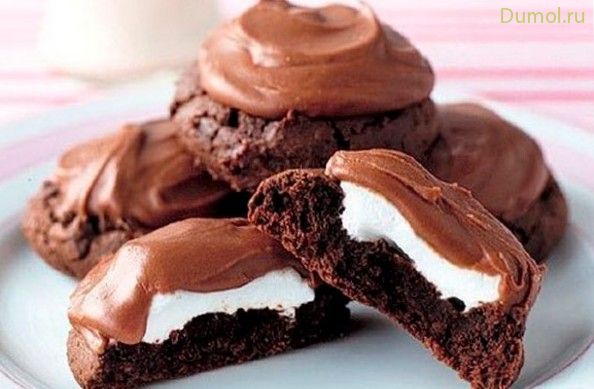 Шоколадное печенье в глазури с зефиром (шоколадное, печенье) Шоколадное печенье в глазури с зефиром