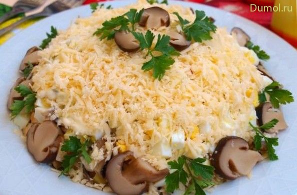 Слоеный салат с грибами и свининой