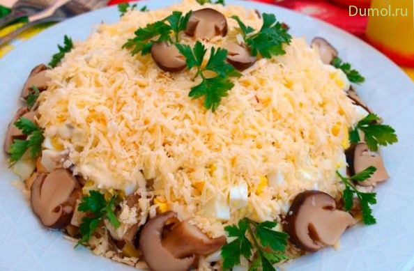 Слоеный салат с курицей, картофелем, сыром и киви