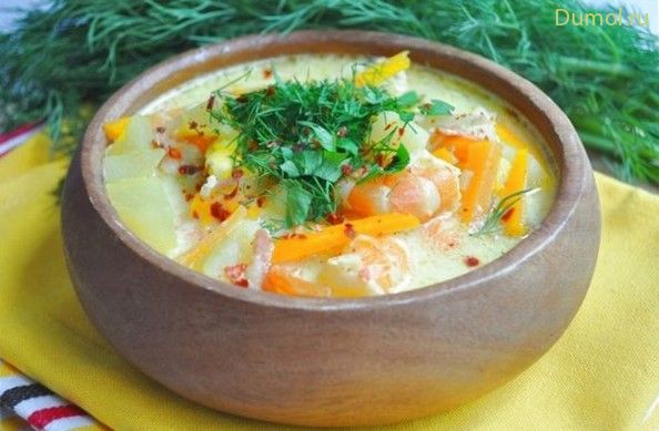 Суп Чаудер с фенхелем и креветками