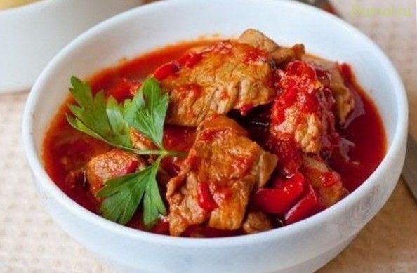 Свинина с томатами и сладким перцем (свинина, томатами) Свинина с томатами и сладким перцем