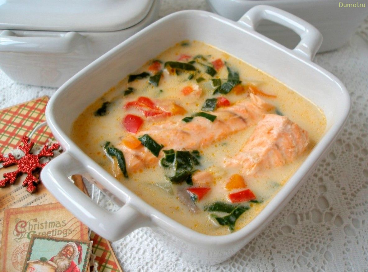 Сырный суп с шпинатом и семгой (сырный, шпинатом) Сырный суп с шпинатом и семгой