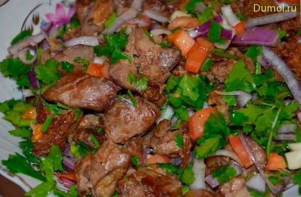 Теплый салат с печенью и кинзой (теплый, салат, печенью) Теплый салат с печенью и кинзой