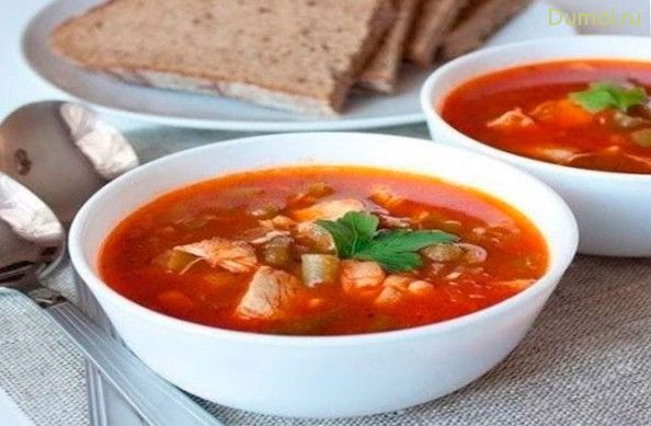 Томатный суп с куриным филе и зеленой фасолью (томатный, куриным) Томатный суп с куриным филе и зеленой фасолью