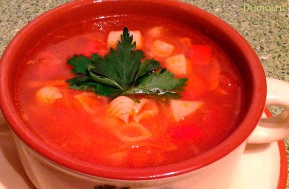 Томатный суп с макаронами и овощами