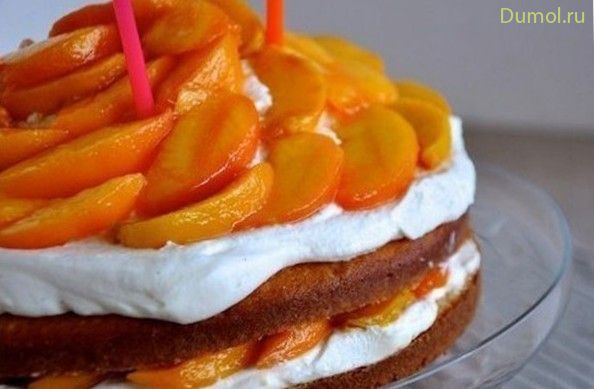 Торт с консервированными персиками и взбитыми сливками (торт, консервированными, жир) Торт с консервированными персиками и взбитыми сливками