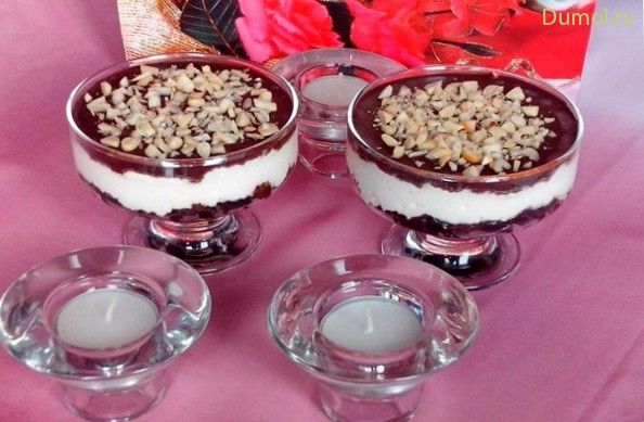 Творожный десерт с шоколадом и миндалем