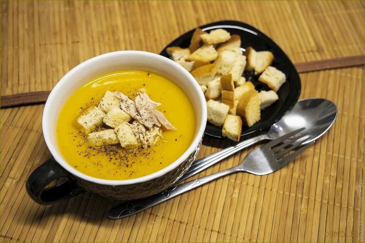 Тыквенный крем-суп с крутонами и голубым сыром